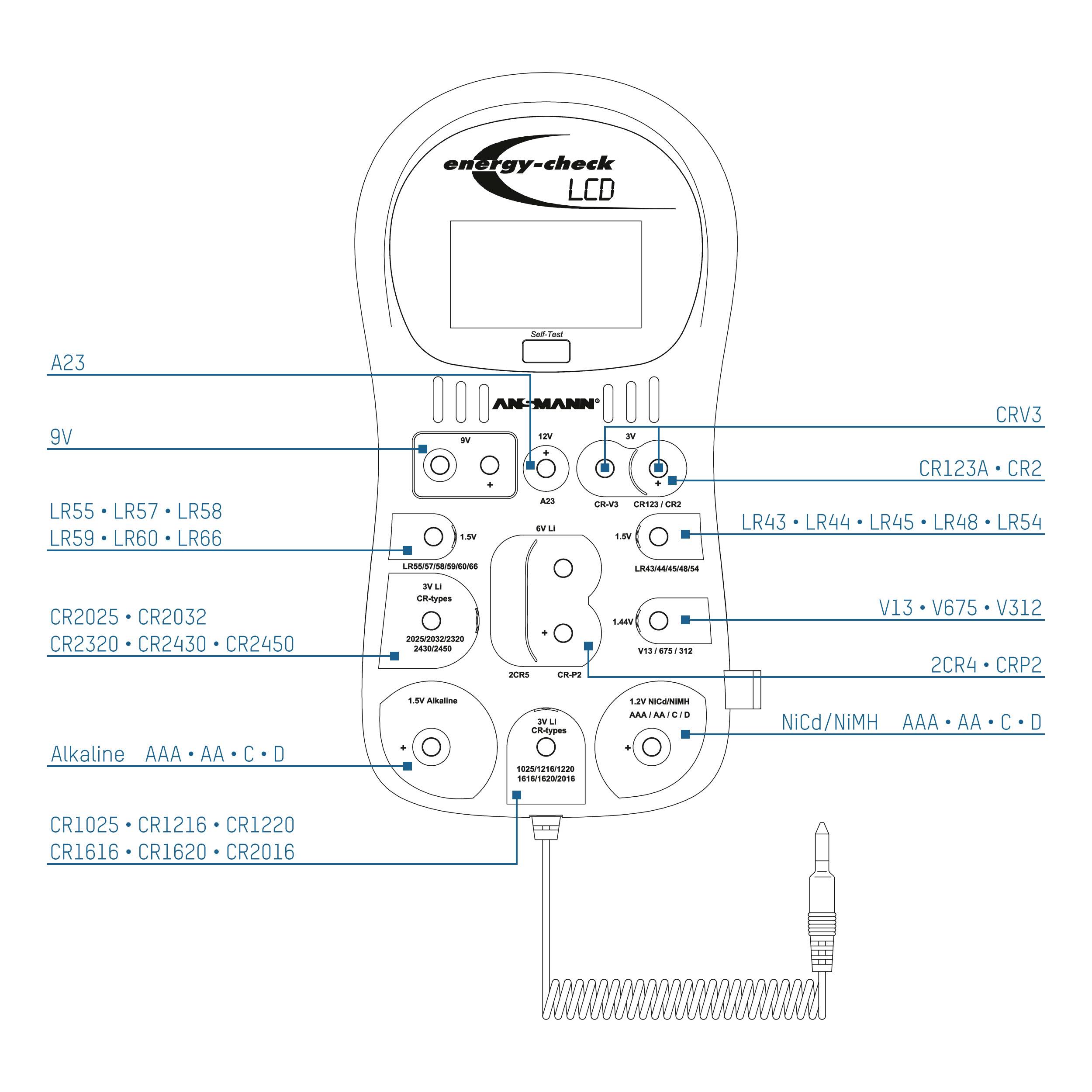 Ansmann Batterietester Energy-Check LCD Messbereich (Batterietester) 1,2 V, 1,5 V, 3 V, 9 V, 12 V Akku, Batterie 4000392