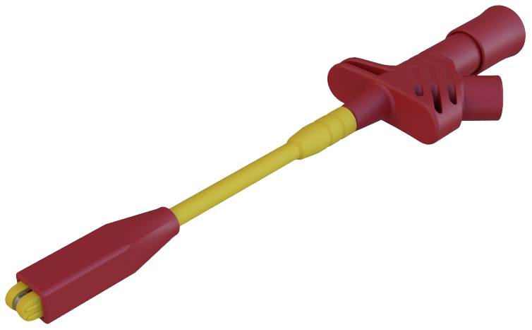 Ein gelb-rotes Werkzeug mit einem schlanken gelben Stab und rotem Griff, möglicherweise ein Handwerkzeug für spezielle Anwendungen.