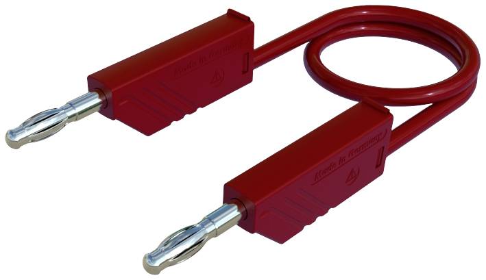 Rotes Bananenkabel mit isolierter Steckverbindung. Ideal für sichere elektrische Verbindungen in Laboren oder Workshops.