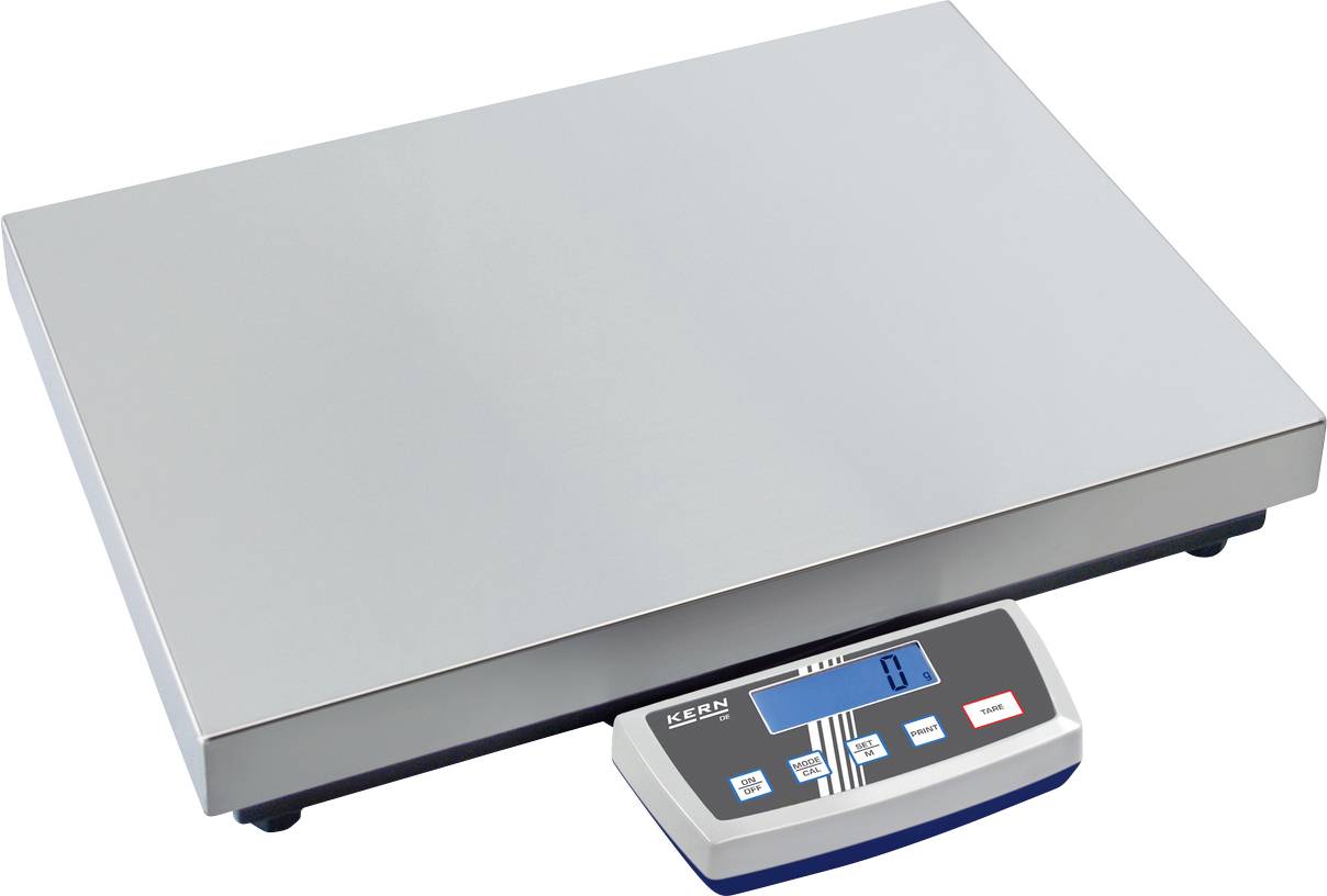 Elektronische Plattformwaage mit digitalem Display zeigt '0'. Geeignet für präzises Wiegen in Laboren oder Lagerumgebungen.