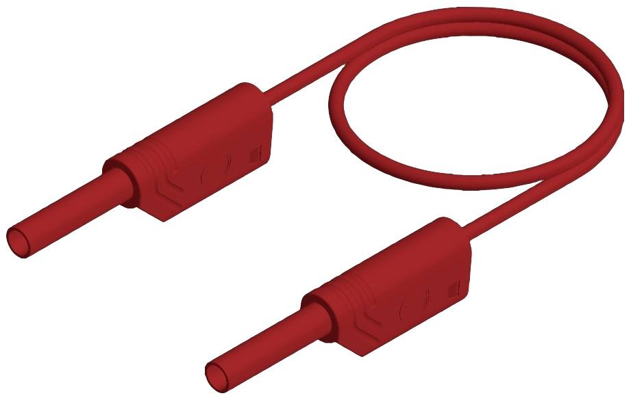 Rotes Kabel mit zwei Steckern, geeignet für elektrische Verbindungen und Messungen.