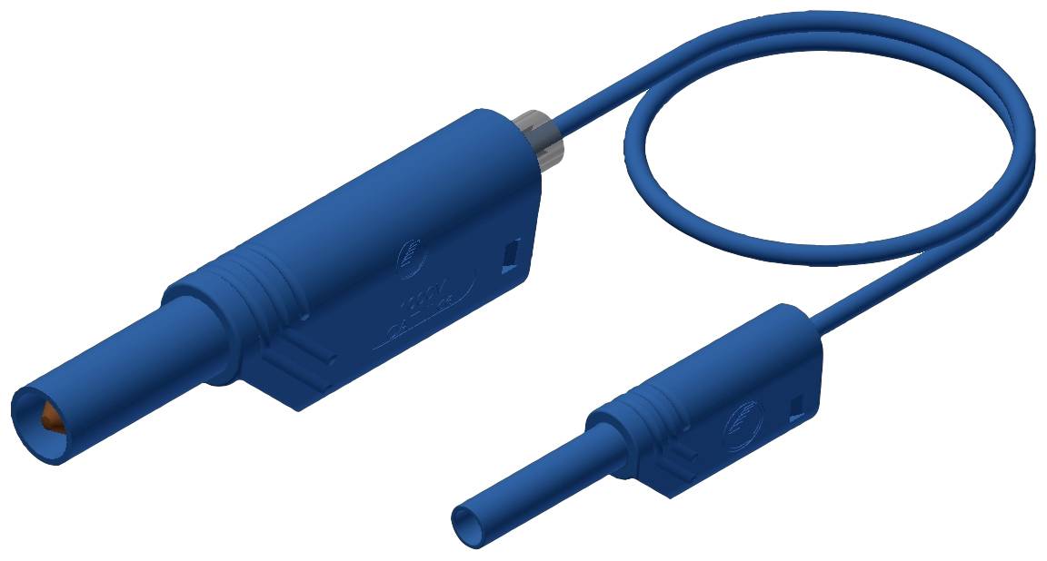 Blaues elektrisches M12-Verbindungskabel mit zwei unterschiedlich großen Steckern an jedem Ende, geeignet für industrielle Anwendungen.