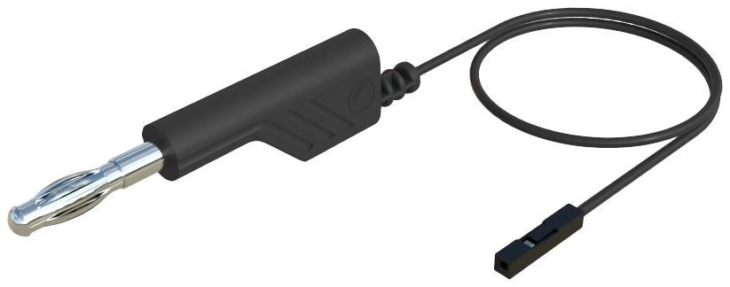 Ein schwarzer Griff mit einer langen Kabelverbindung und einem metallischen Anschluss. Möglicherweise ein elektrisches Werkzeug.