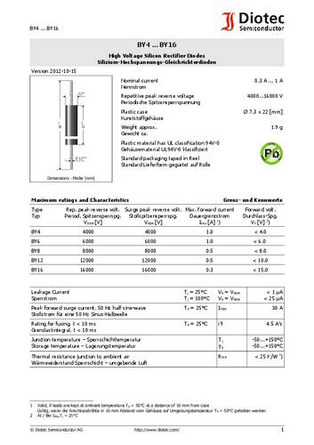 Diotec Si-Hochspannungs-Gleichrichterdiode BY12 Ø 7.3 x 22 12000V 0.5A