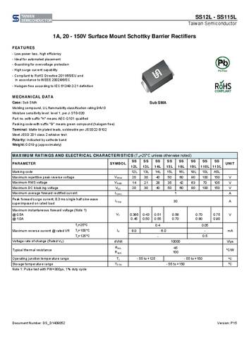 Taiwan Semiconductor Schottky-Diode - Gleichrichter SS14L SubSMA 40V Einzeln