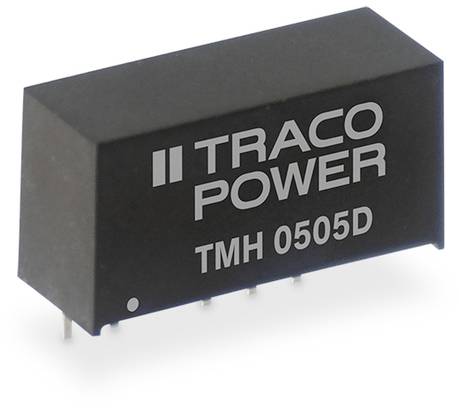 'TRACO POWER' Modul, dunkles Gehäuse, Etikett 'TMH 0505D'. Elektronisches Bauteil mit mehreren Anschlüssen, präzise Leistungskontrolle.