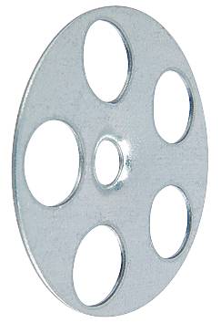 Rundes Metallflanschblech mit fünf großen Löchern um ein zentrales Loch.