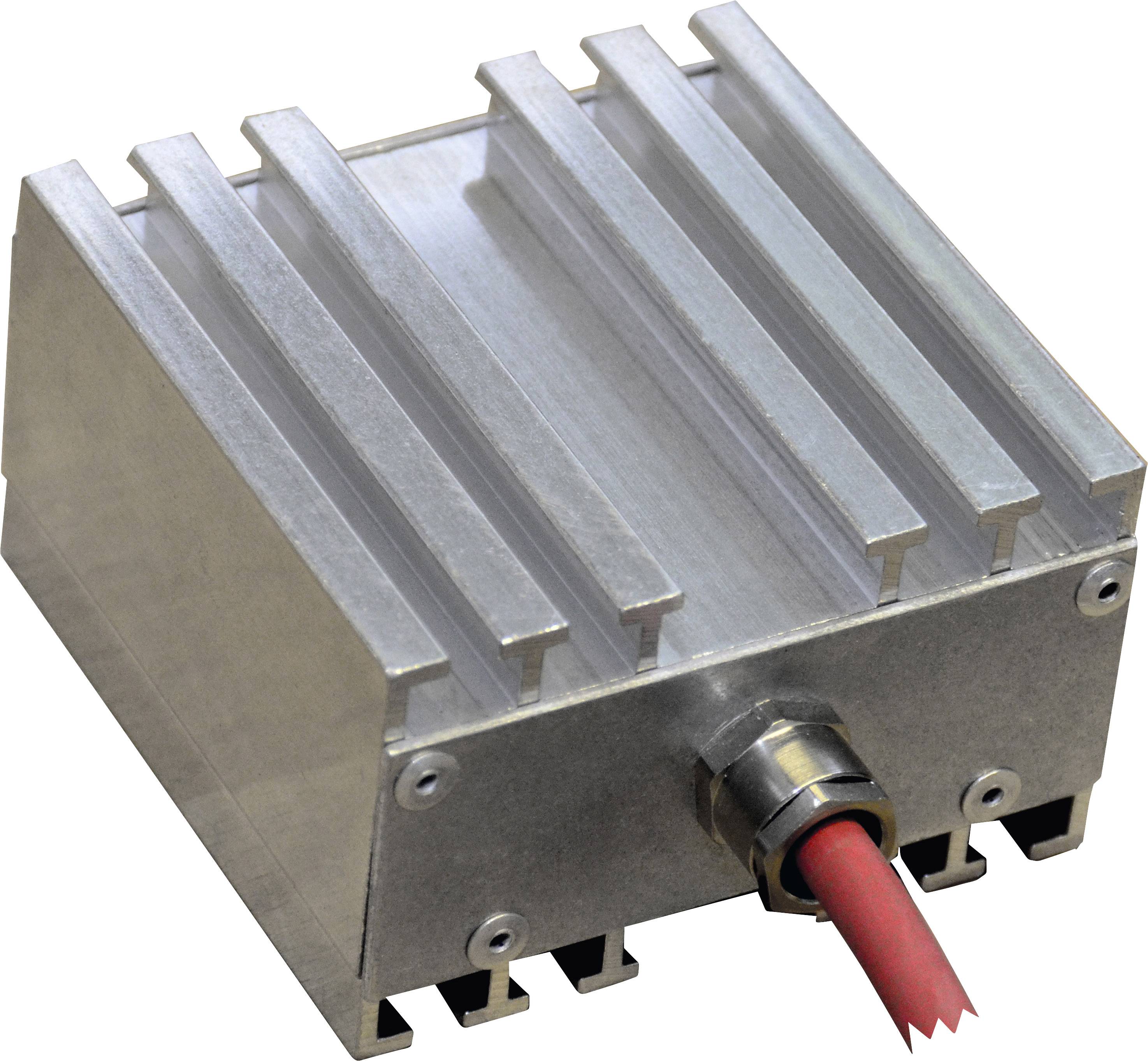 Aluminium-Gehäuse mit Kühlrippen und Kabelanschluss, geeignet zur Wärmeableitung in elektronischen Anwendungen.