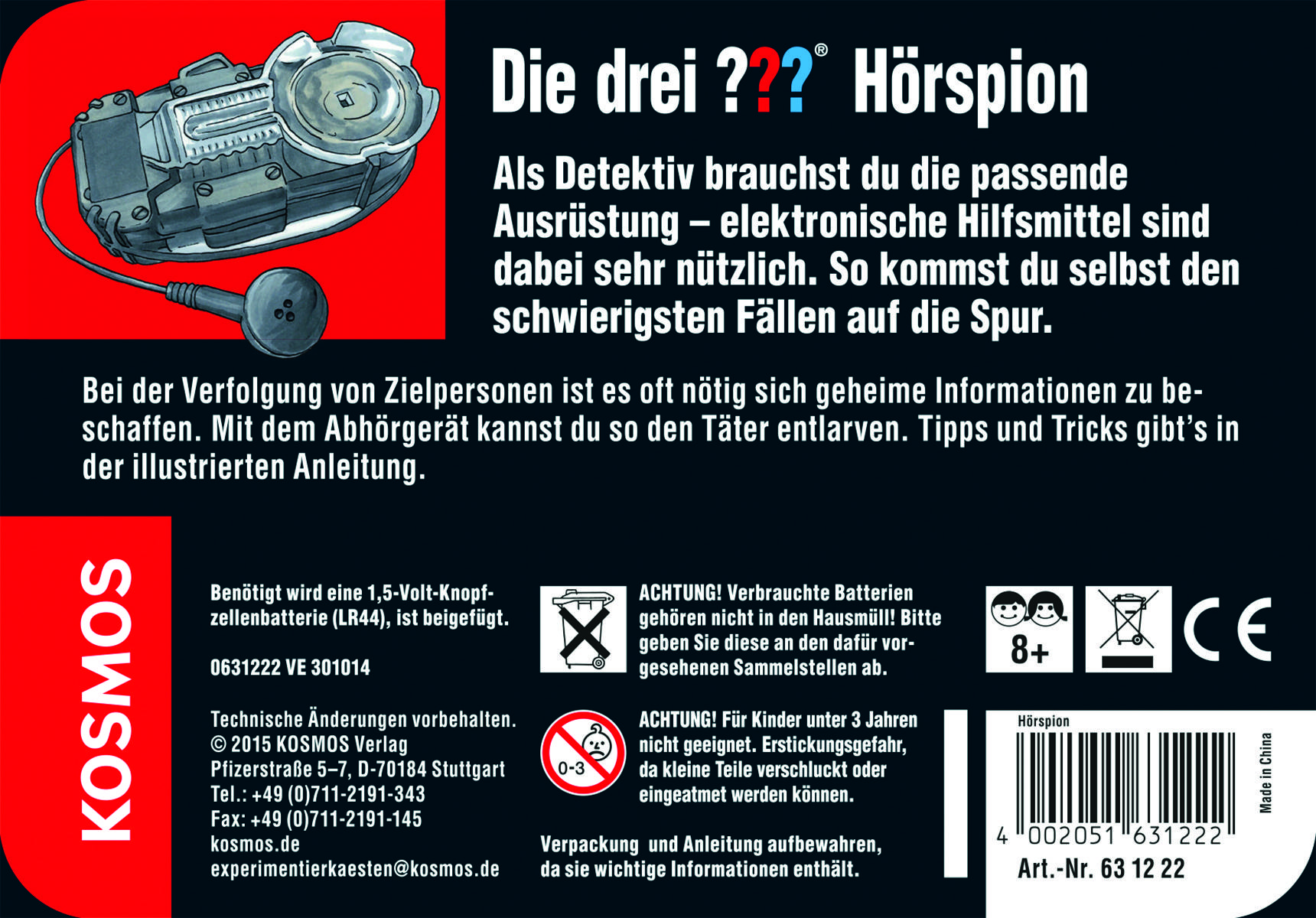 Kosmos 631222 Die drei ??? Hörspion Detektiv & Zauberkästen Experimentierkasten ab 8 Jahre