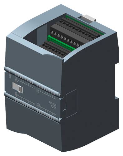 Kompaktes SPS-Modul mit mehreren Anschlussanschlüssen oben und Anzeigelichtern an der Seite, das für Automatisierungsprozesse verwendet wird.