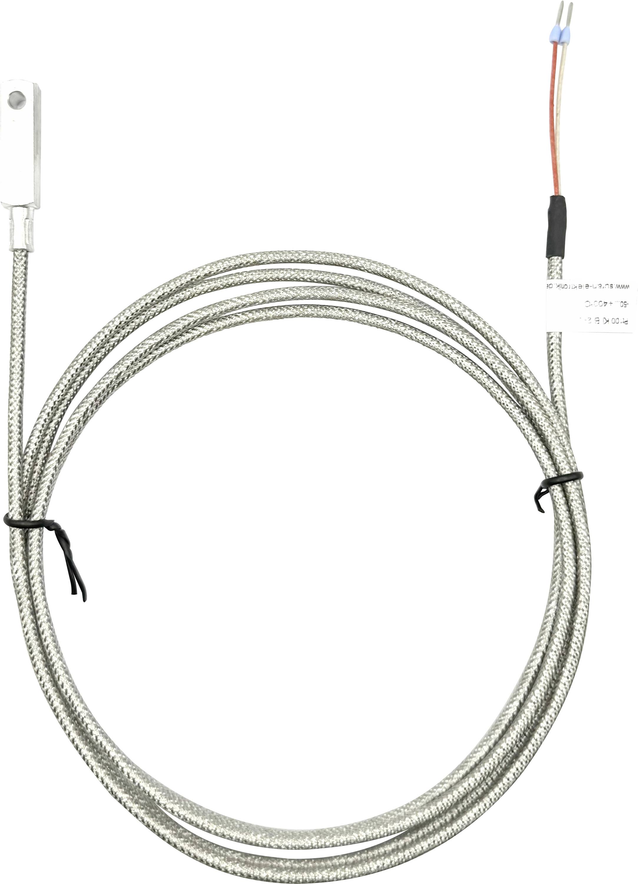 Ein gewickeltes Metallkabel mit einem weißen Endstecker und farbigen Leitungen am Ende, das für elektrische oder mechanische Verbindungen verwendet wird.