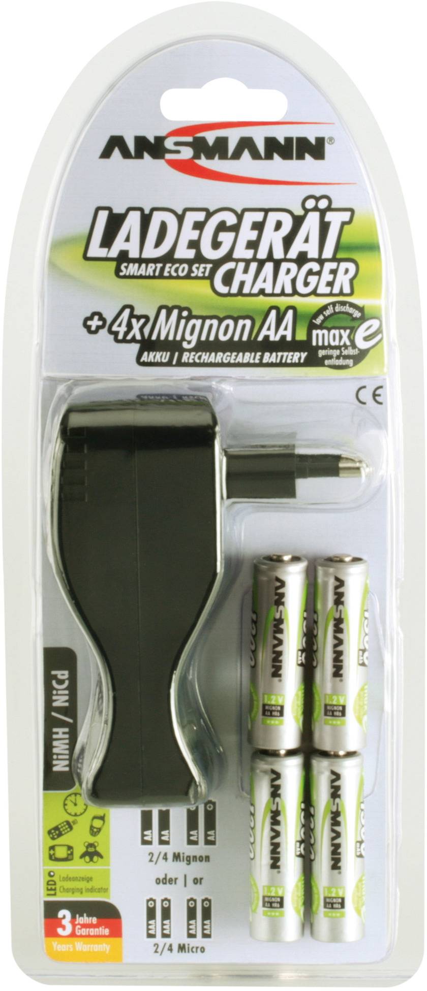 Ansmann SmartEco Rundzellen-Ladegerät NiCd, NiMH Micro (AAA), Mignon (AA)