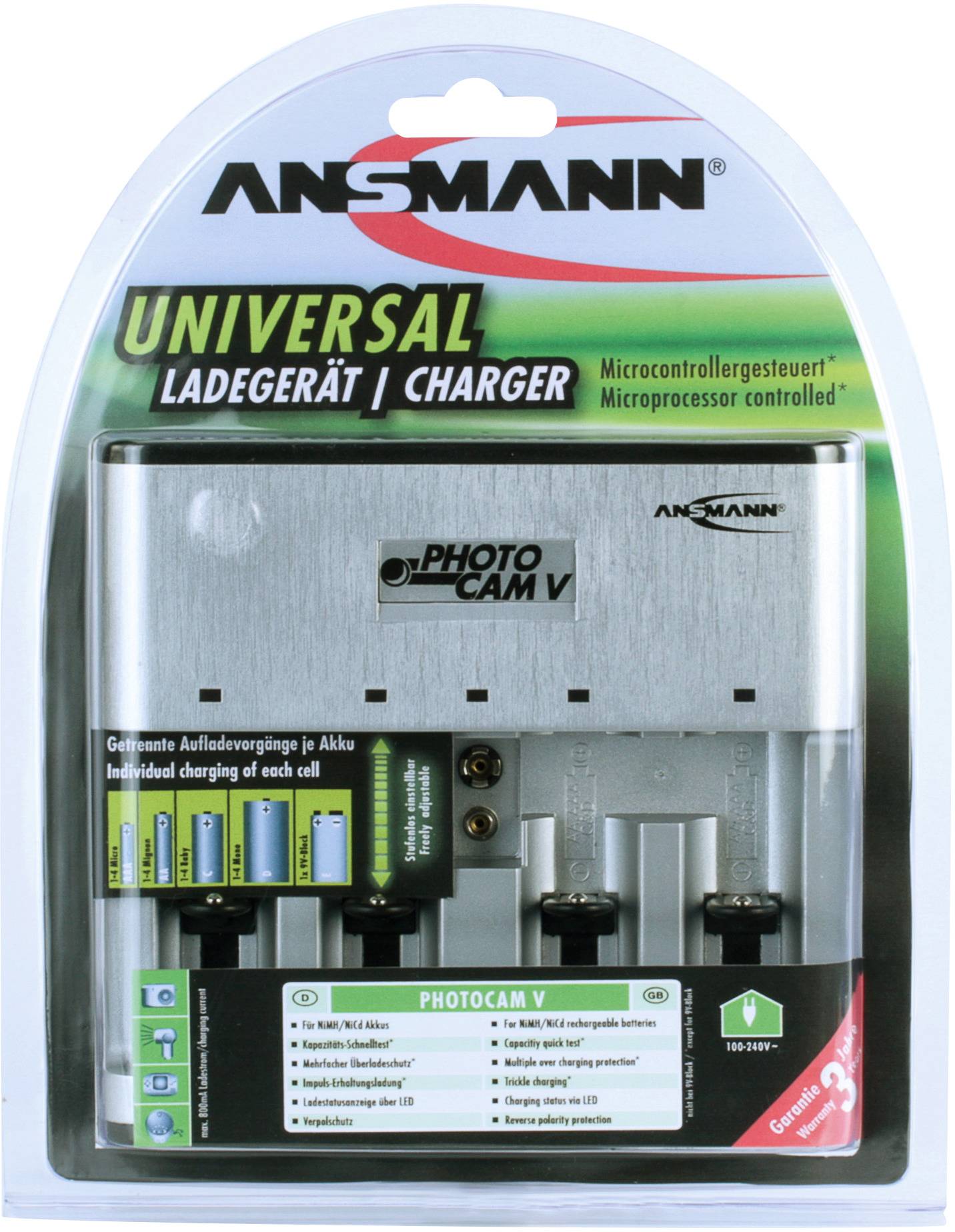 Ansmann Photocam V Rundzellen-Ladegerät NiCd, NiMH Micro (AAA), Mignon (AA), Baby (C), Mono (D), 9 V Block