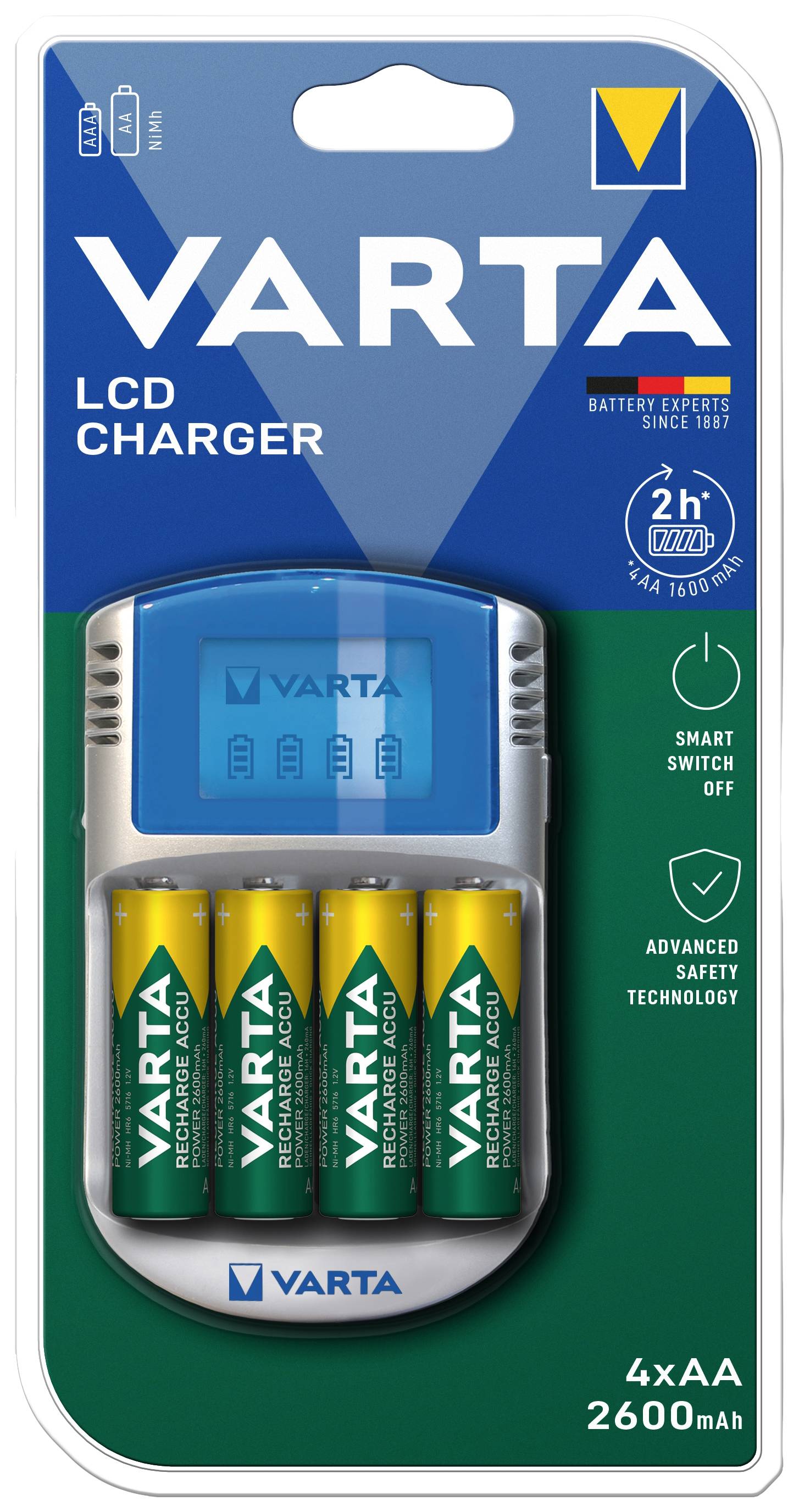 Varta LCD Charger 4x5716 & 12V & USB Rundzellen-Ladegerät NiMH Micro (AAA), Mignon (AA)