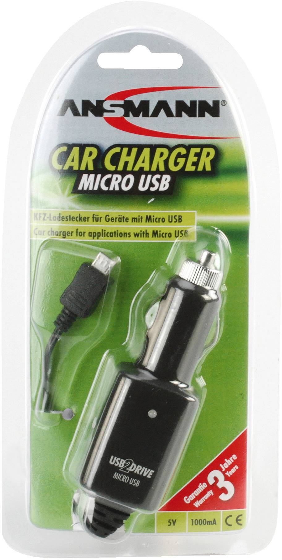 Ansmann Car Charger USB 12 - 24 V Belastbarkeit Strom max.=1 A Adapter 12 - 24 V/DC