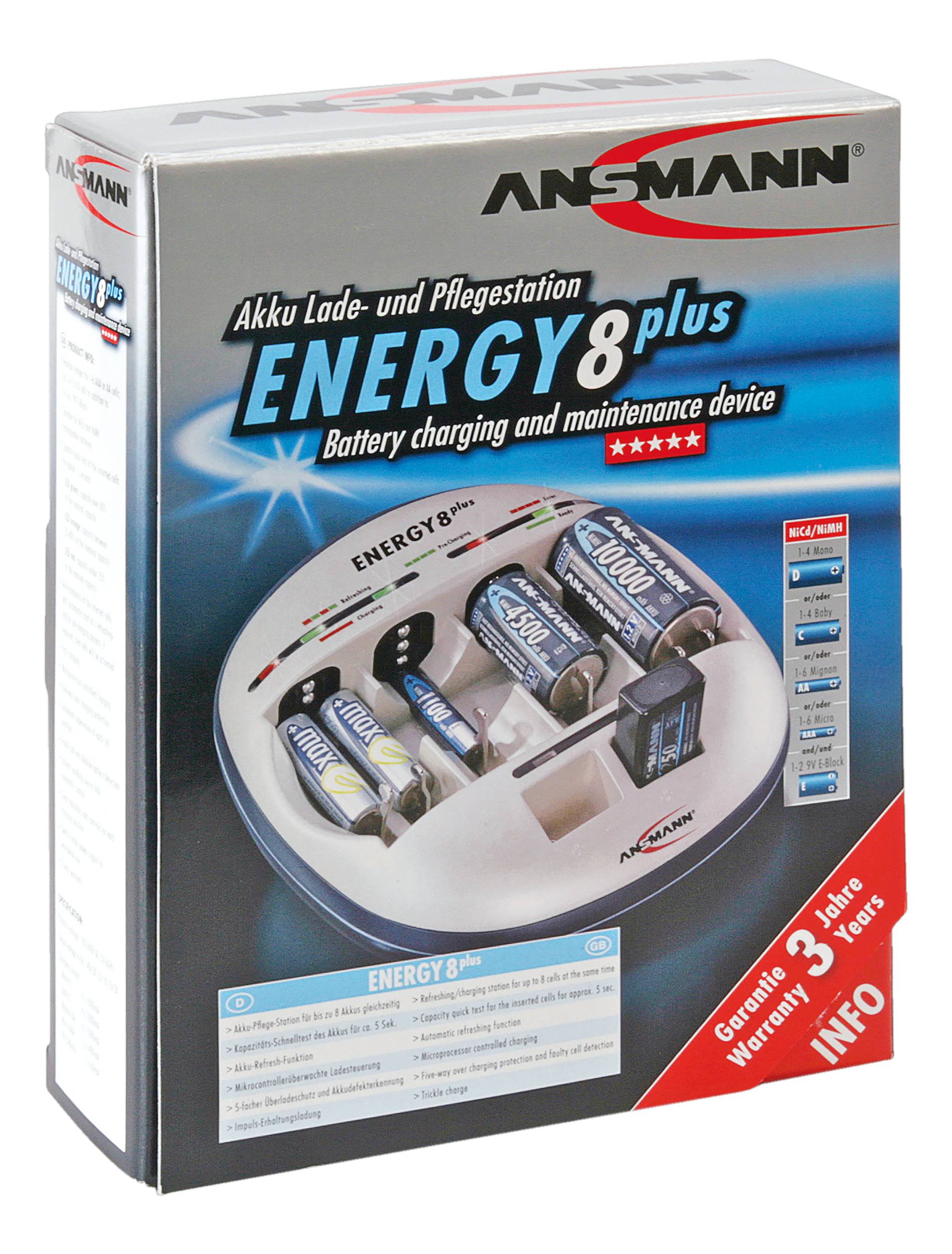 Ansmann Energy 8 plus Rundzellen-Ladegerät NiCd, NiMH Micro (AAA), Mignon (AA), Baby (C), Mono (D), 9V Block