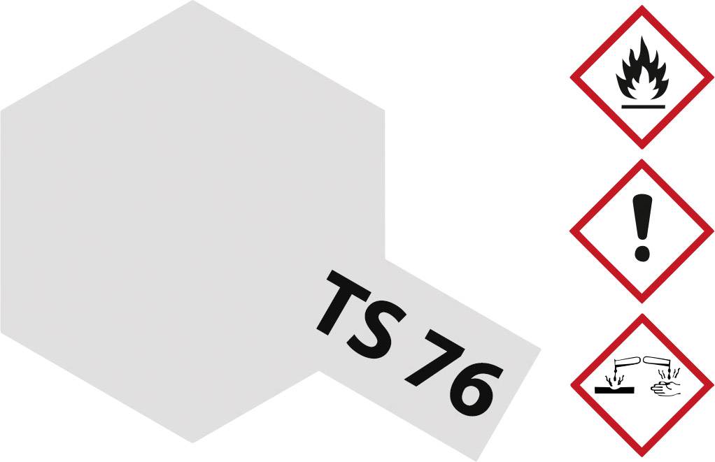 Drei Gefahrensymbole: Flamme (Entzündlich), Ausrufezeichen (Warnung), Händen mit Flüssigkeit (Ätzend). Text: 'TS 76'.
