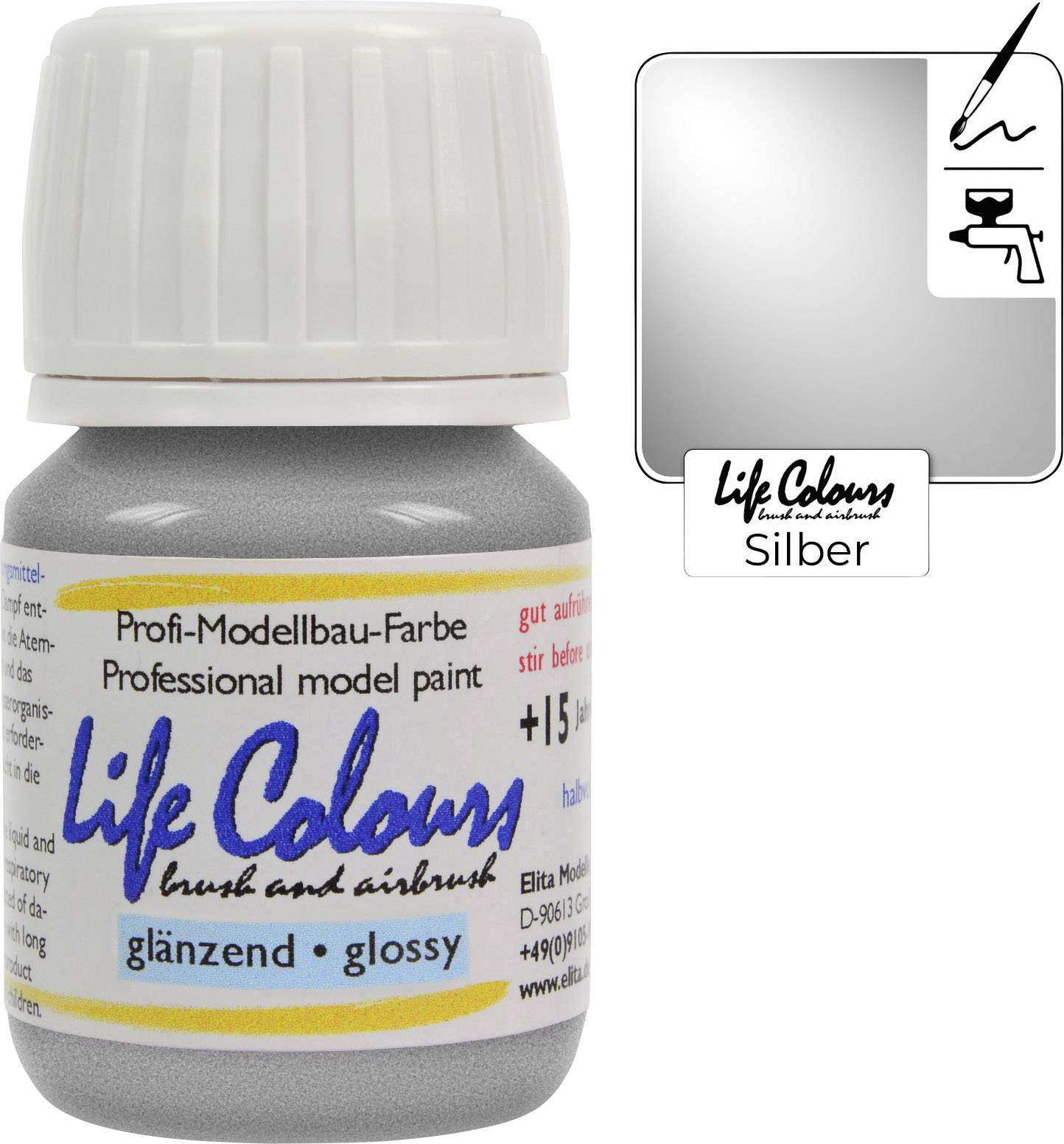 Elita LC000079-HG-015 Modellbau-Farbe Silber (metallic) hochglänzend 15 ml