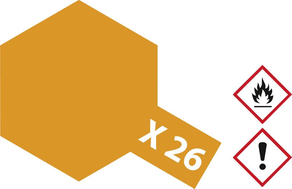 Orange Form mit 'x 26' und zwei Warnsymbole rechts: eins für Entflammbarkeit (Flamme) und eins für Gesundheitsgefahr (Ausrufezeichen).