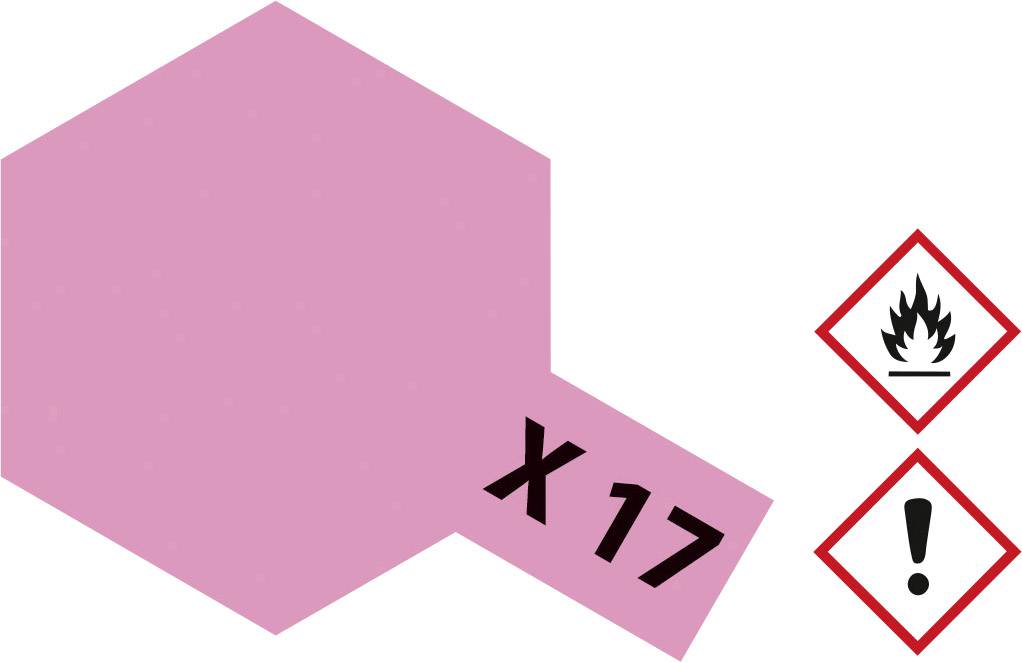 Rosa sechseckige Form mit der Aufschrift 'X 17', daneben Gefahrenpiktogramme: Flamme und Ausrufezeichen, die auf chemische Gefahren hinweisen.