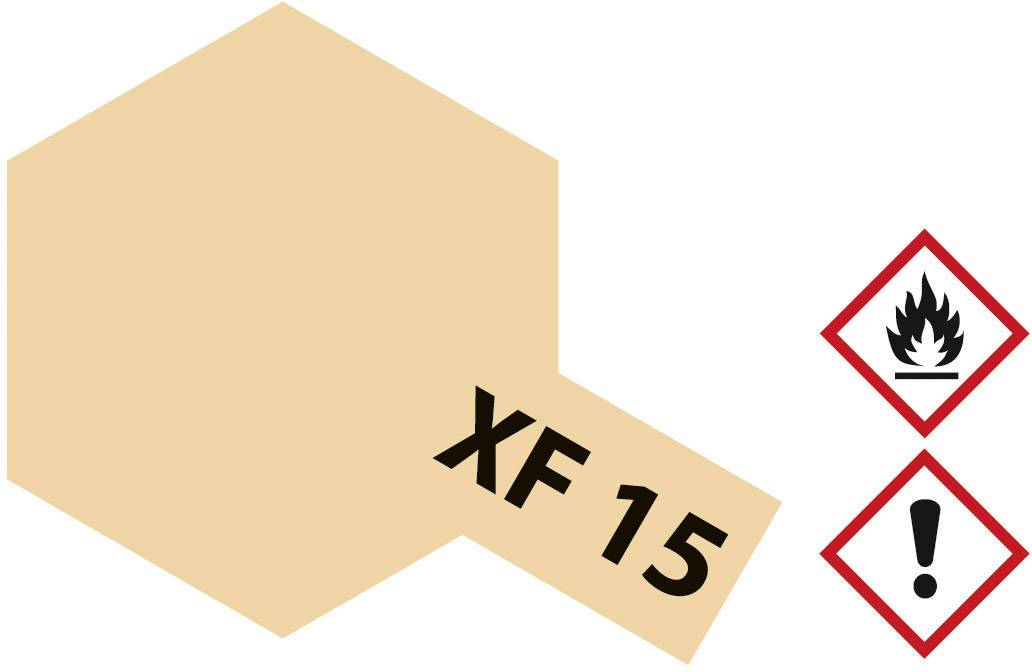 Amberfarbenes Achteck mit der Aufschrift XF 15. Rechts daneben Symbole: Flamme (Entflammbarkeit) und Ausrufezeichen (Vorsicht).