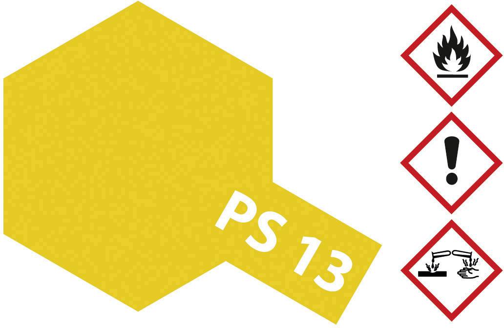 Drei Gefahrensymbole: Flamme (entzündlich), Ausrufezeichen (Achtung), Reagenzglas mit Hand (ätzend); daneben 'PS 13'.