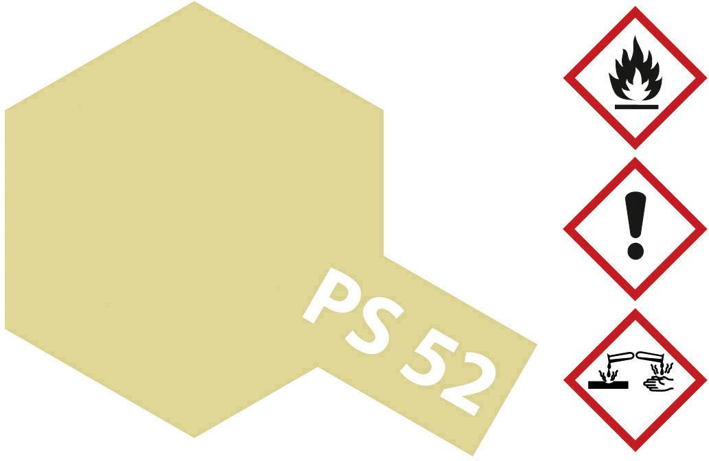 Ein sechseckiges gelbes Etikett mit der Aufschrift 'PS 52' zeigt Gefahrensymbole: Flamme, Ausrufezeichen und ätzende Flüssigkeiten.