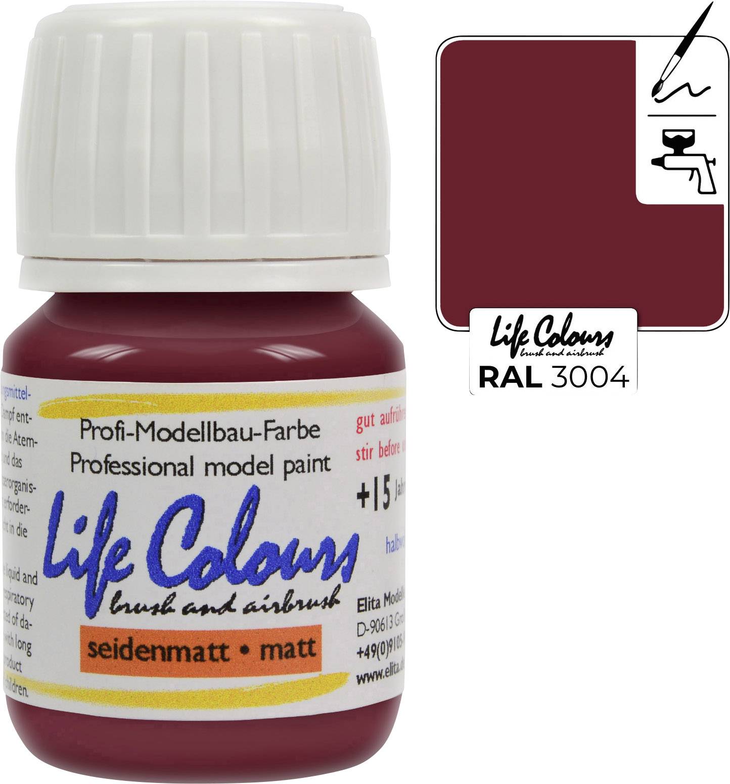Elita LC003004-SM-015 Modellbau-Farbe Purpur-Rot seidenmatt 15 ml