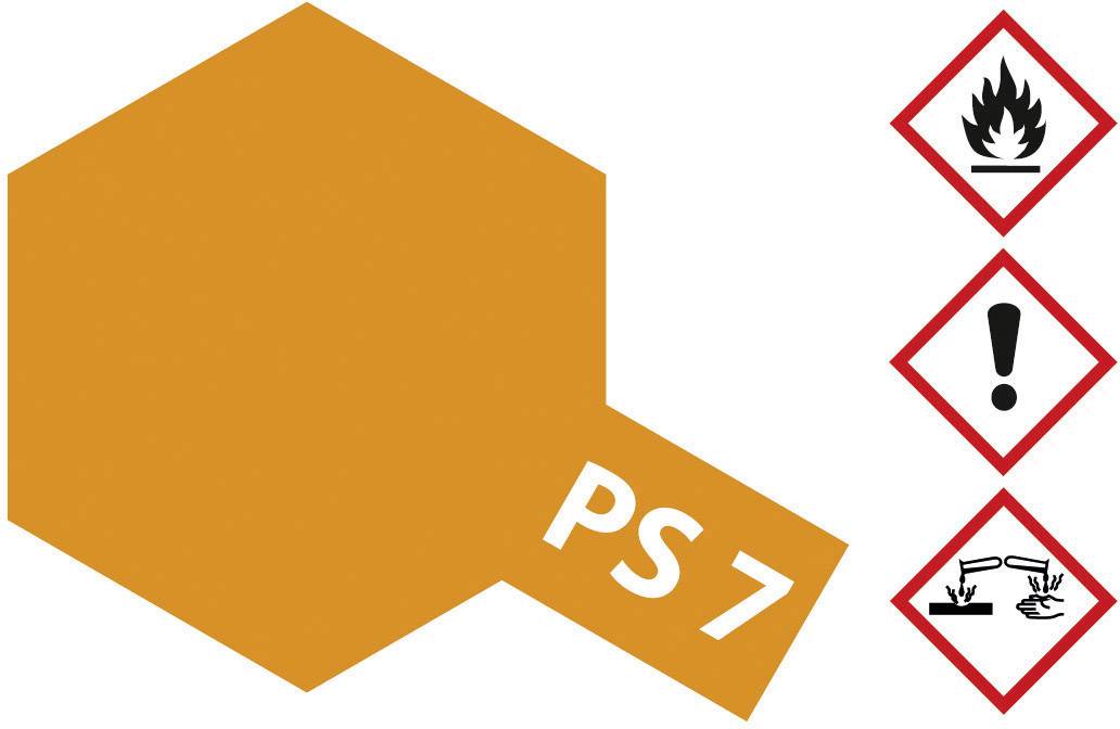 'Oranges Warnschild mit dem Code PS7', daneben drei Gefahrensymbole: Flamme (brennbar), Ausrufezeichen (vorsicht), und Flüssigkeit auf Hand (ätzend).