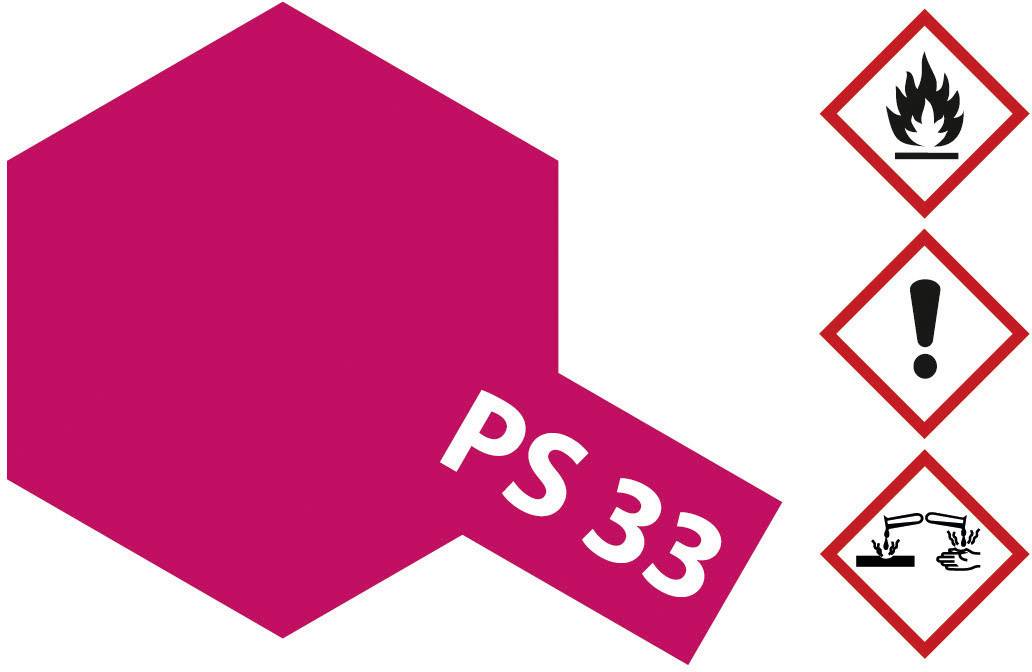 Rotes Gefahrensymbol mit drei Piktogrammen: Flamme, Ausrufezeichen, ätzende Flüssigkeit. Text 'PS 33'. Gefahrgutkennzeichnung.