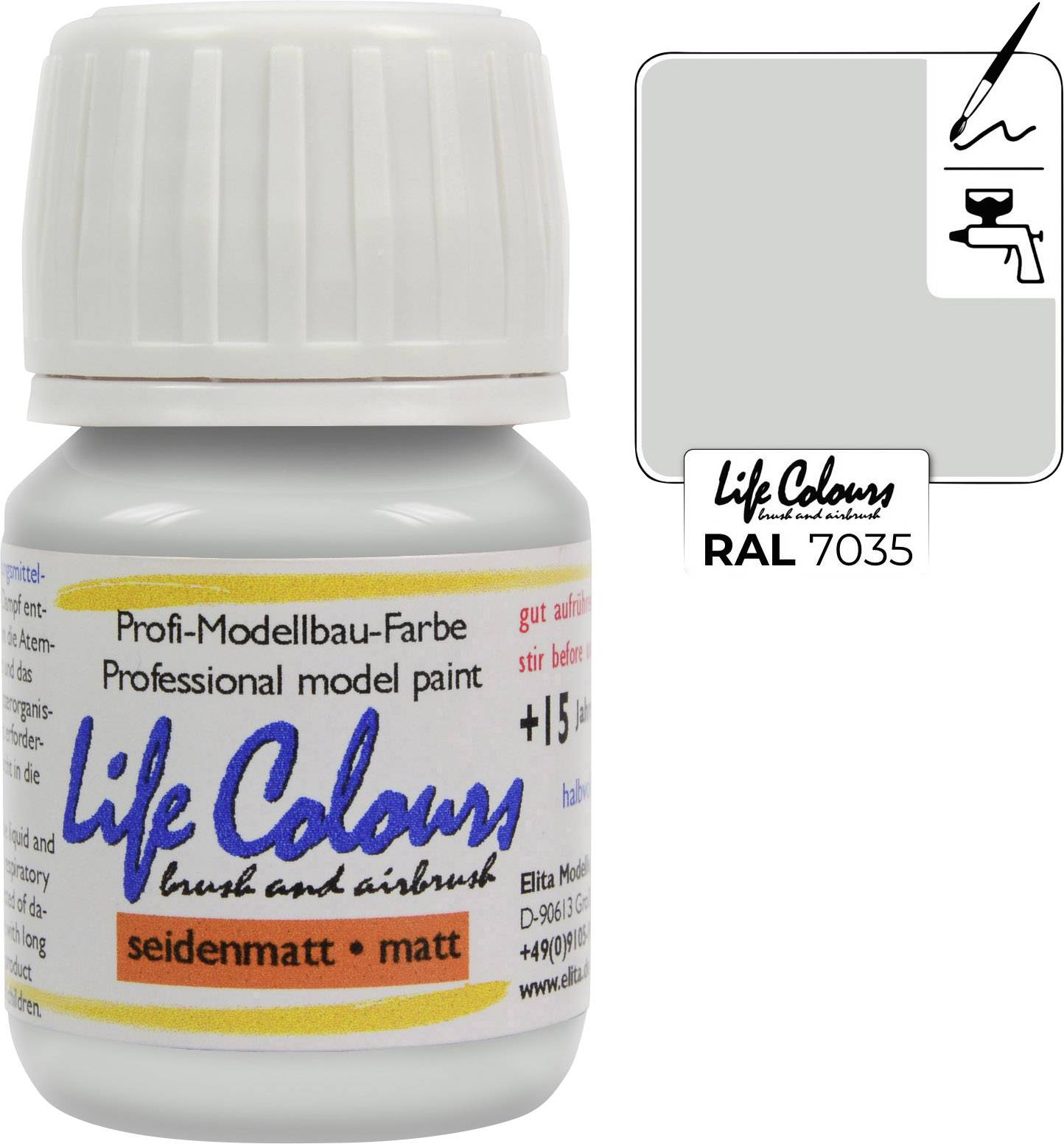 Elita LC007035-SM-015 Modellbau-Farbe Lichtgrau seidenmatt 15 ml