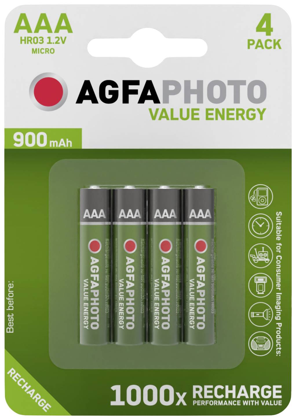 AgfaPhoto HR03 Micro (AAA)-Akku NiMH 900 mAh 1.2V 4St.