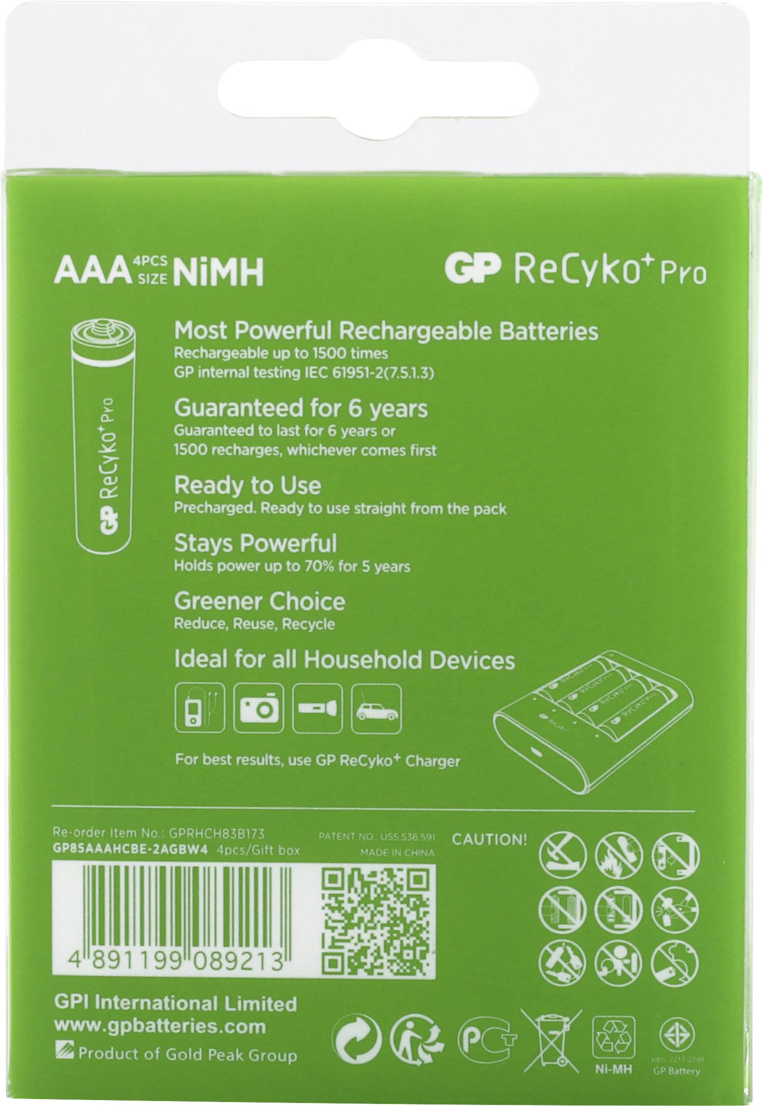 GP Batteries ReCyko+ HR03 Micro (AAA)-Akku NiMH 800 mAh 1.2 V 4 St.