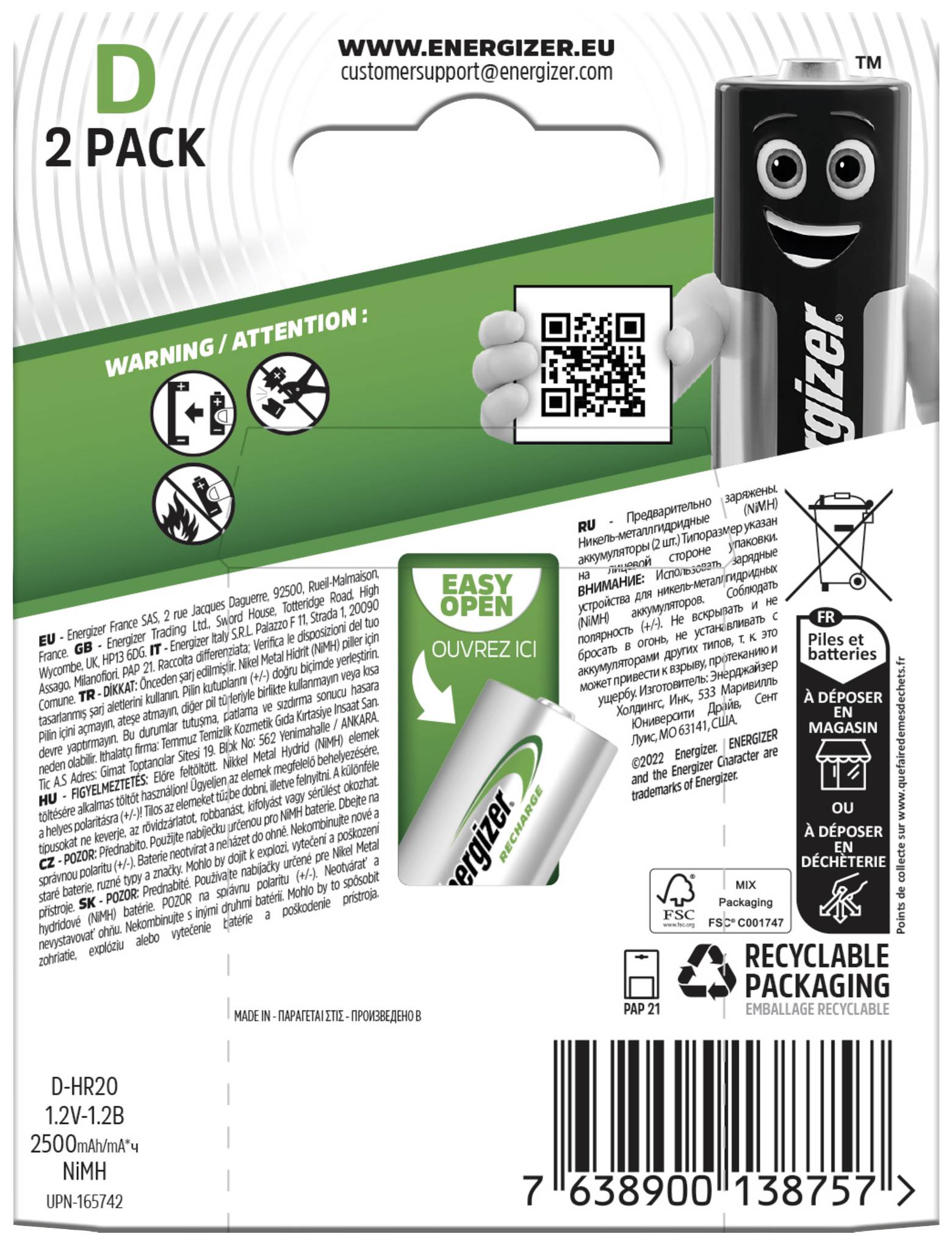 Energizer Power Plus HR20 Mono (D)-Akku NiMH 2500 mAh 1.2V 2St.