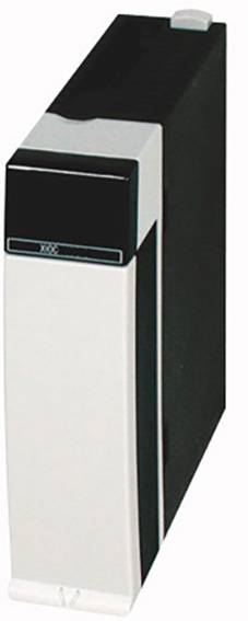 Ein schwarzer und weißer Computer-Tower, rechteckig und vertikal stehend. Keine sichtbaren Anschlüsse oder Markenkennzeichnungen.