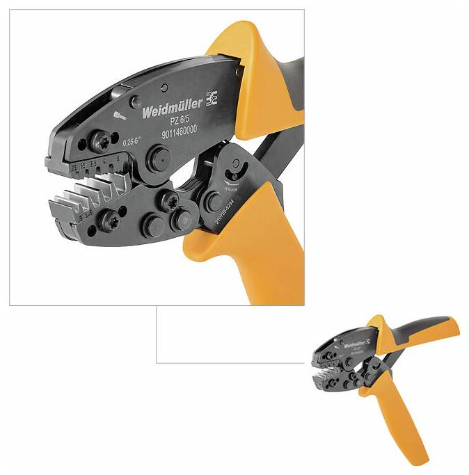 Ein Handwerkzeug mit orangefarbenen Griffen und mehreren Einstellungen, beschriftet mit 