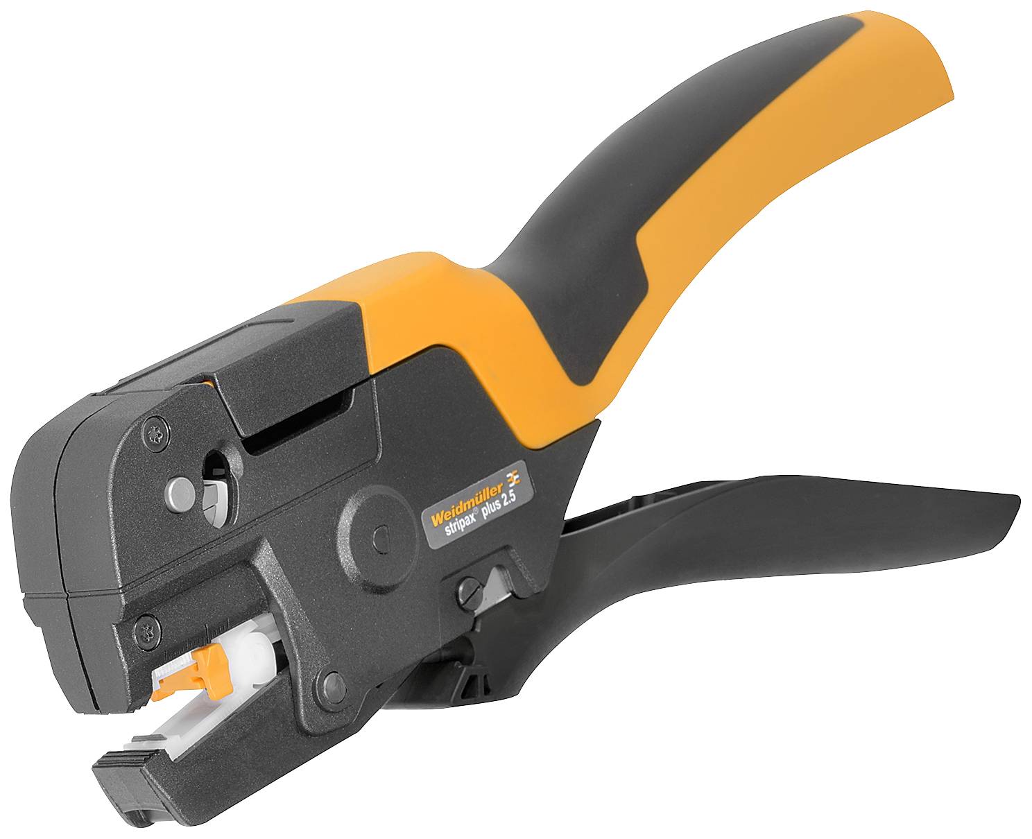 Zange mit orange-schwarzem Design, verwendet für die sichere Verbindung von Drähten in elektrischen Geräten durch Schneiden und Crimpen.