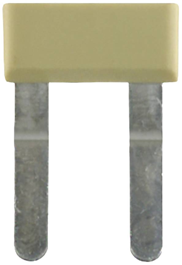 Zweipolige elektrische Sicherung mit beige Kunststoffgehäuse und Metallkontakten.