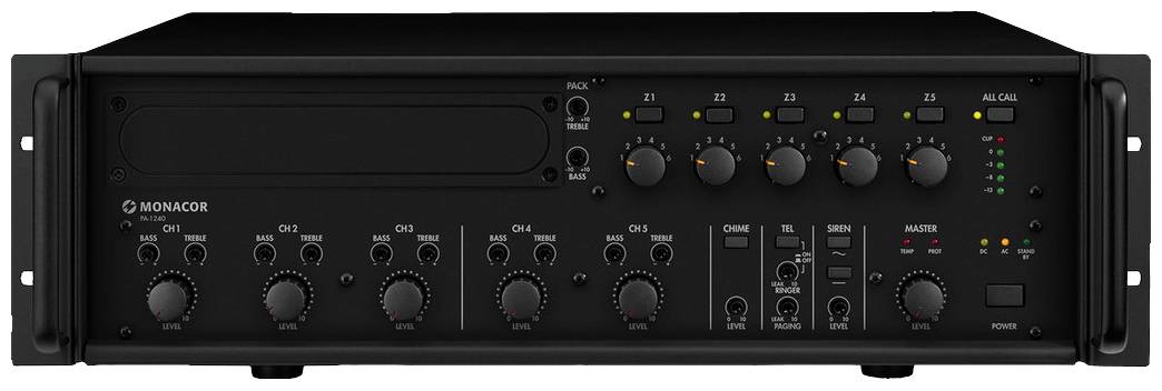 Monacor PA-1240 ELA-Verstärker 240W 1-Kanal 5-Zonen