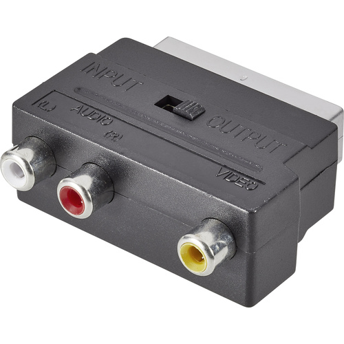 SpeaKa Professional Cinch / SCART Adapter [3x Cinch-Buchse - 1x SCART-Stecker] Schwarz mit Umschalter
