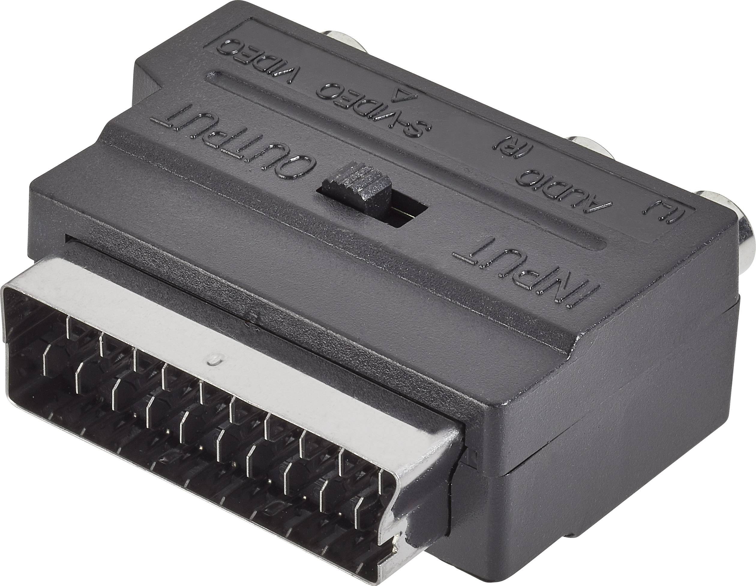 SpeaKa Professional SP-1300828 SCART / Cinch / S-Video Adapter [1x SCART-Stecker - 3x Cinch-Buchse, S-Video-Buchse] Schwarz mit Umschalter