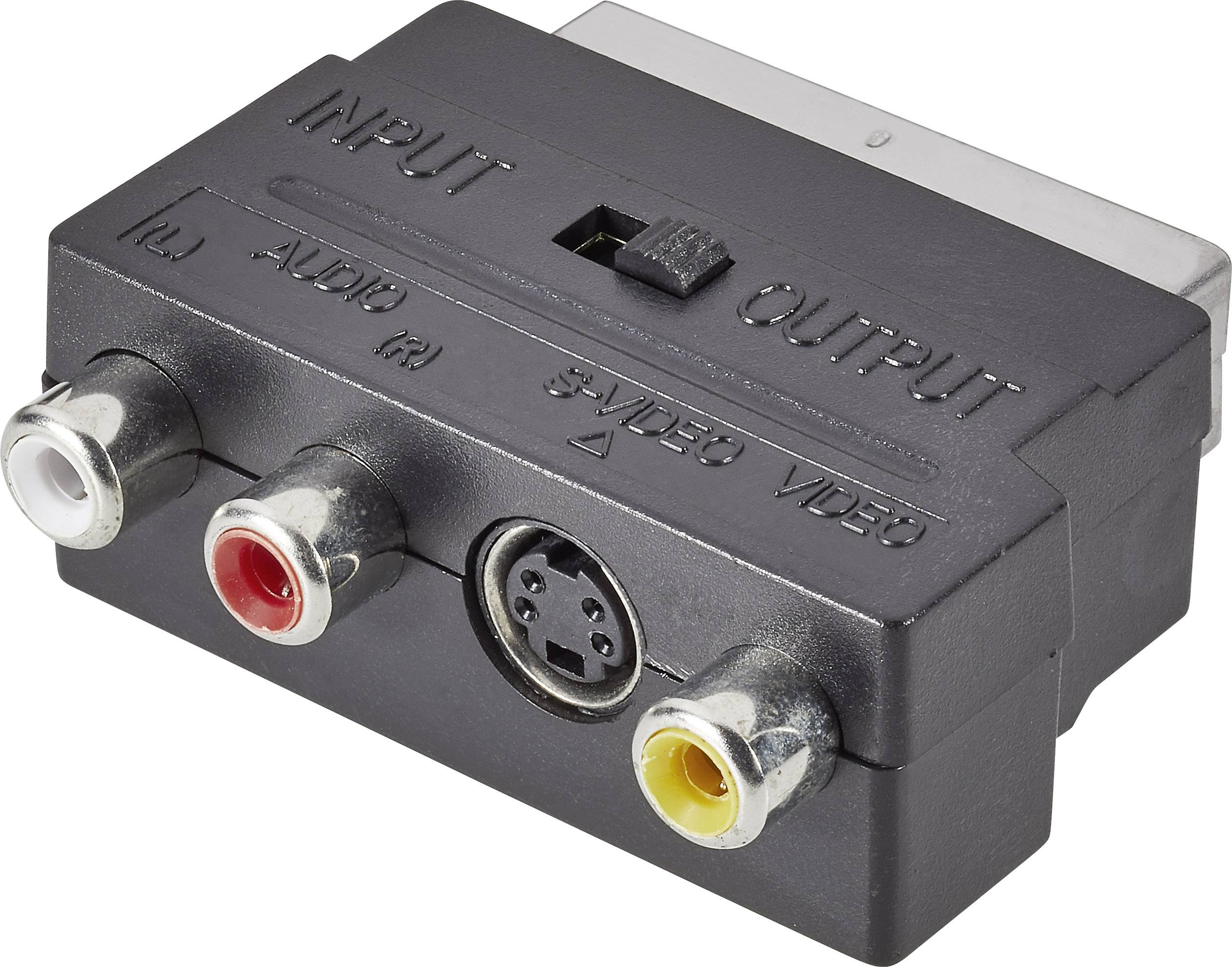 SpeaKa Professional SP-1300828 SCART / Cinch / S-Video Adapter [1x SCART-Stecker - 3x Cinch-Buchse, S-Video-Buchse] Schwarz mit Umschalter