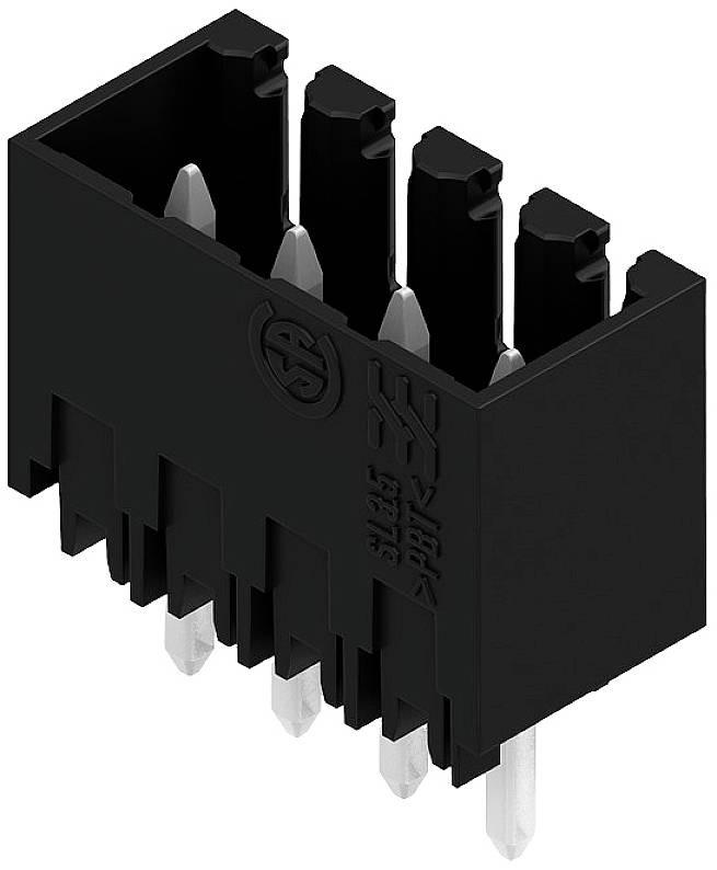Ein schwarzer Steckverbinder mit sechs Metallpins, geeignet zur Verbindung elektronischer Komponenten.