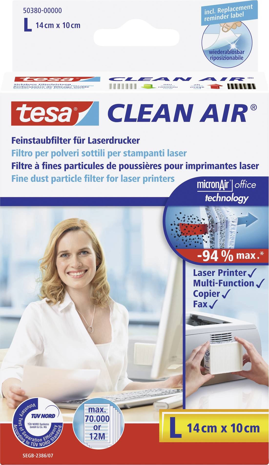 tesa Clean Air L Laserdrucker Filter Feinstaub Selbstklebend 1 St.