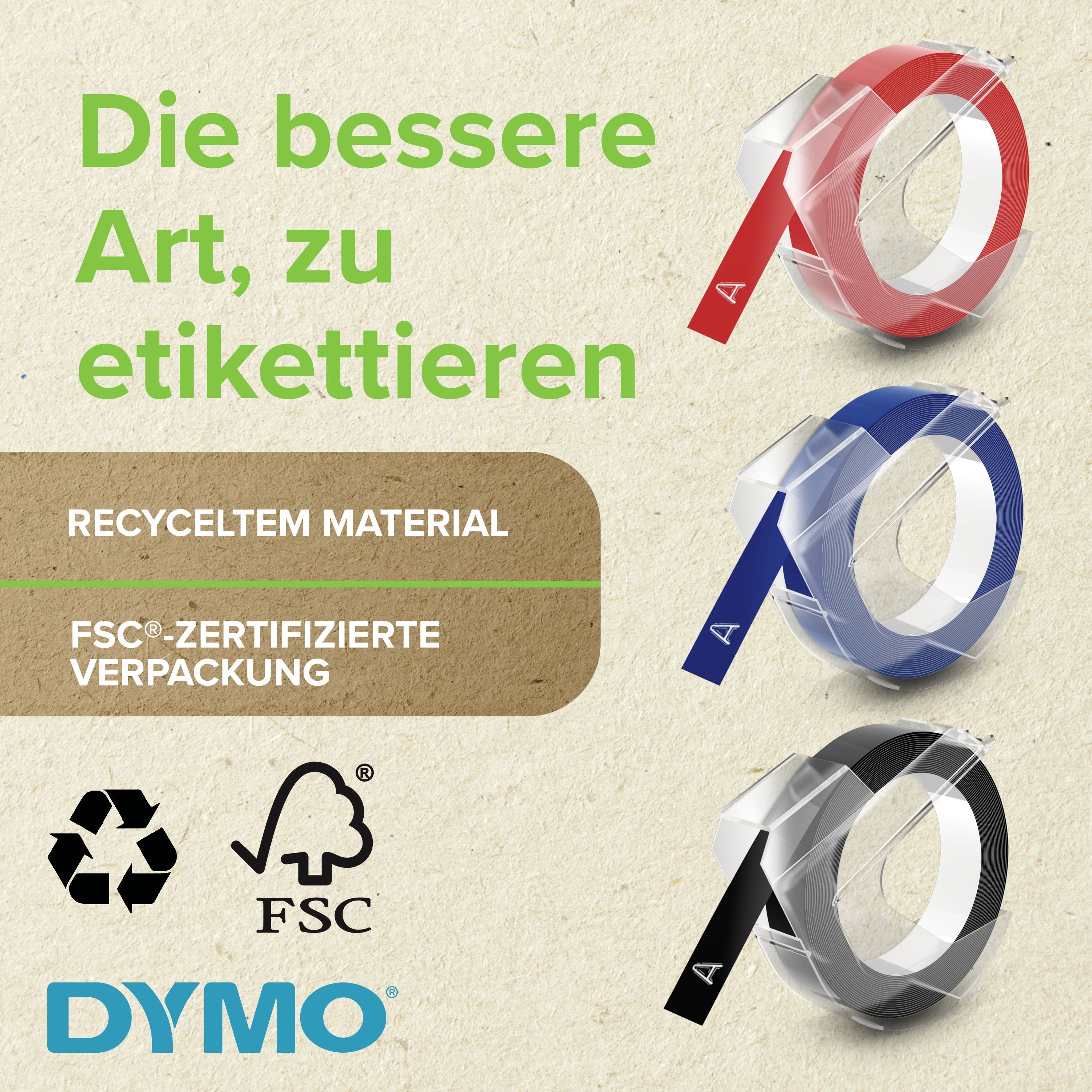 'Drei bunte Etikettenrollen mit Pfeilen, die Typ A zeigen. Text oben links: 