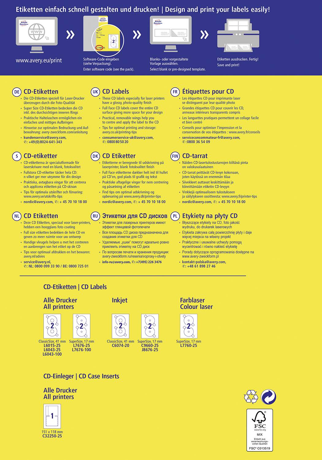 Avery-Zweckform L7760-25 CD-Etiketten Ø 117 mm Papier Weiß 50 St. Permanent haftend Farblaserdrucker