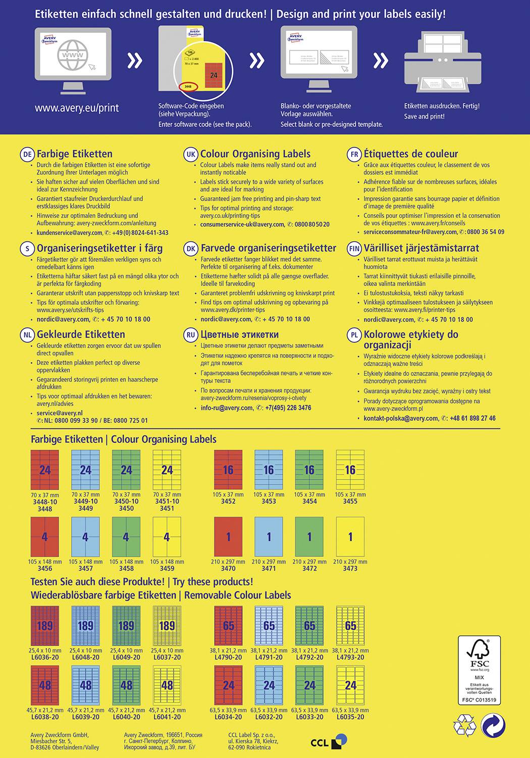 Avery-Zweckform 3456 Universal-Etiketten 105 x 48 mm Papier Rot 400 St. Permanent haftend Tintenstrahldrucker, Laserdrucker, Farblaserdrucker