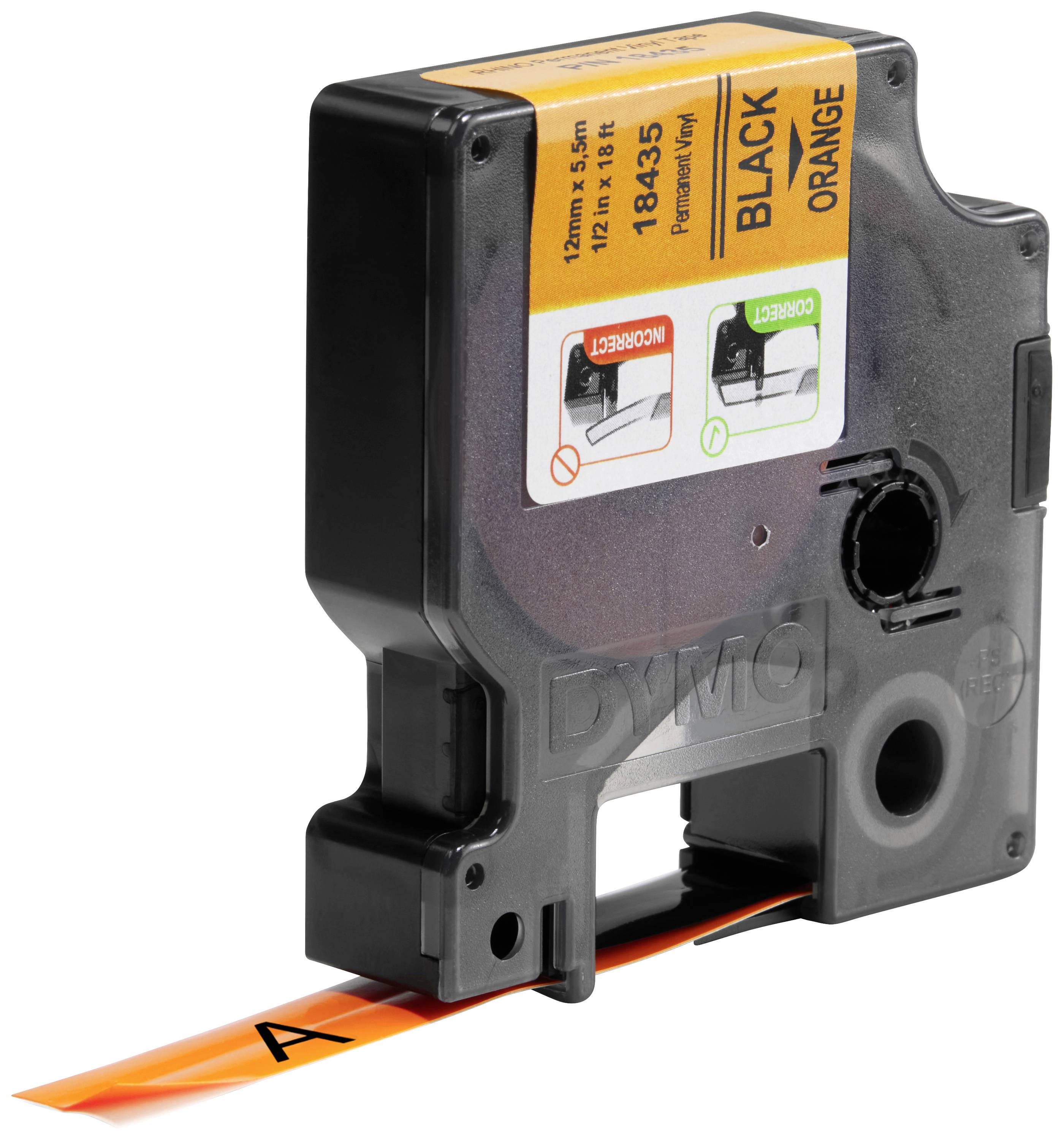 DYMO Schriftband IND RHINO 18435 Vinyl Bandfarbe: Orange Schriftfarbe:Schwarz 12mm 5.5m