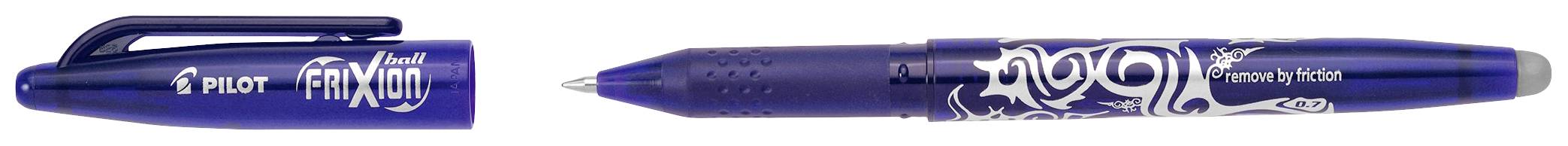 Blauer Pilot Frixion Clicker Stift mit entfernbarer Tinte und eleganten Verzierungen, geeignet für Korrekturen und Notizen.