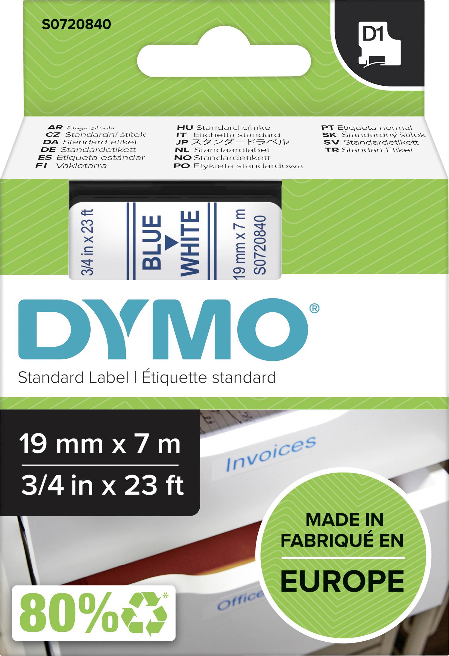 DYMO 45804 Schriftband Bandfarbe: Weiß Schriftfarbe: Blau 19 mm 7 m